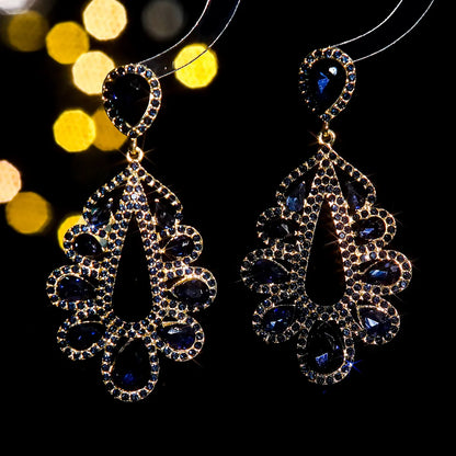 1 Pair Elegant Shiny Water Droplets Inlay Alloy Rhinestones Zircon Drop Earrings