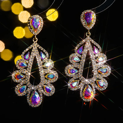 1 Pair Elegant Shiny Water Droplets Inlay Alloy Rhinestones Zircon Drop Earrings