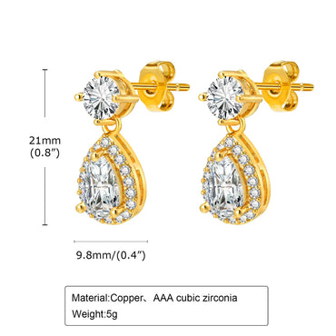 1 Pair Elegant Shiny Water Droplets Inlay Copper Zircon 18K Gold Plated Drop Earrings