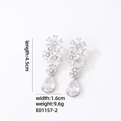 1 Pair Elegant Shiny Water Droplets Plating Inlay Copper Zircon Rhodium Plated Drop Earrings