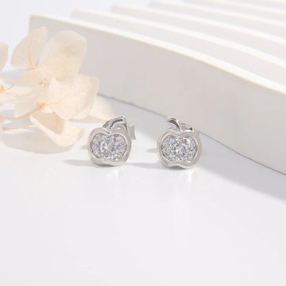 1 Pair Elegant Simple Style Apple Plating Inlay Sterling Silver Zircon White Gold Plated Rhodium Plated Ear Studs