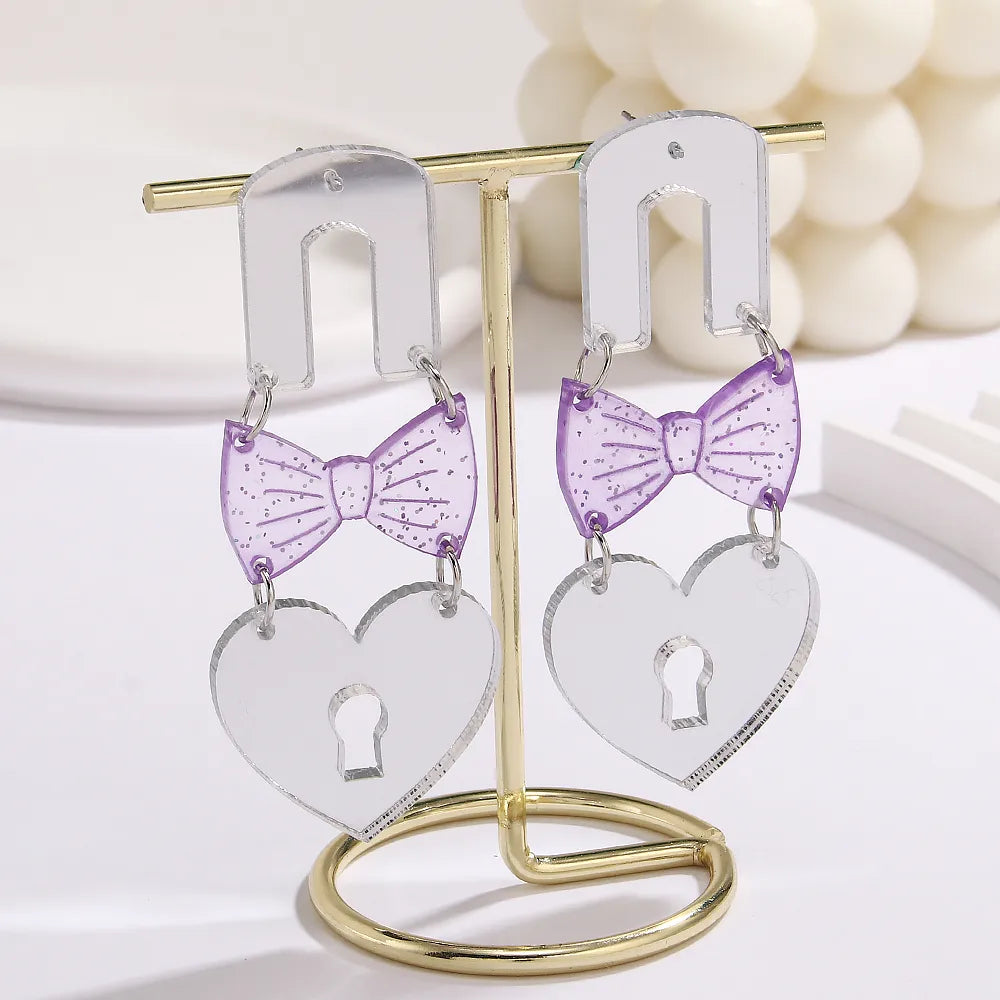 1 Pair Elegant Simple Style Artistic U Shape Heart Shape Bow Knot Arylic Drop Earrings