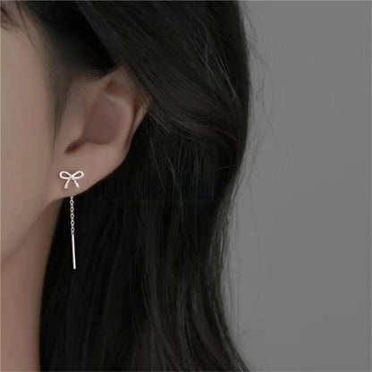 1 Pair Elegant Simple Style Bow Knot Bowknot Sterling Silver Ear Line