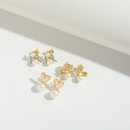 1 Pair Elegant Simple Style Bow Knot Plating Inlay Copper Zircon 14K Gold Plated Ear Studs