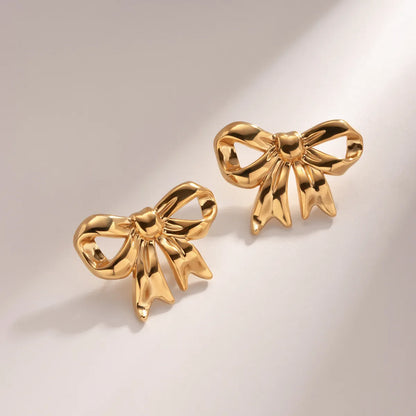 1 Pair Elegant Simple Style Bow Knot Plating Stainless Steel Ear Studs