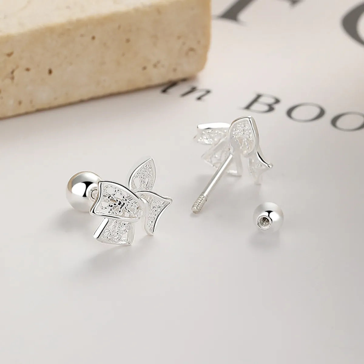 1 Pair Elegant Simple Style Bow Knot Plating Sterling Silver Ear Studs