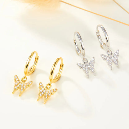 1 Pair Elegant Simple Style Butterfly Inlay Sterling Silver Zircon White Gold Plated Gold Plated Drop Earrings