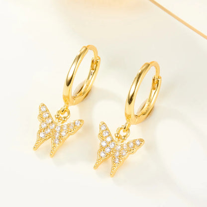 1 Pair Elegant Simple Style Butterfly Inlay Sterling Silver Zircon White Gold Plated Gold Plated Drop Earrings