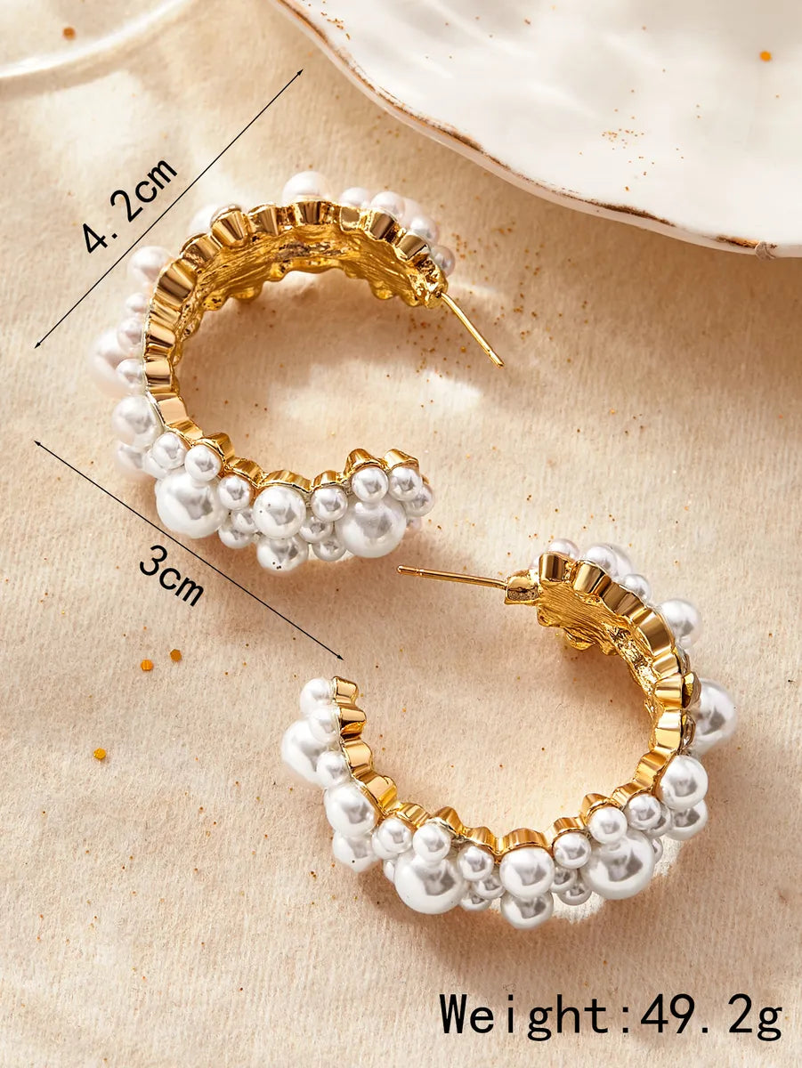 1 Pair Elegant Simple Style C Shape Inlay Alloy Artificial Pearls Earrings