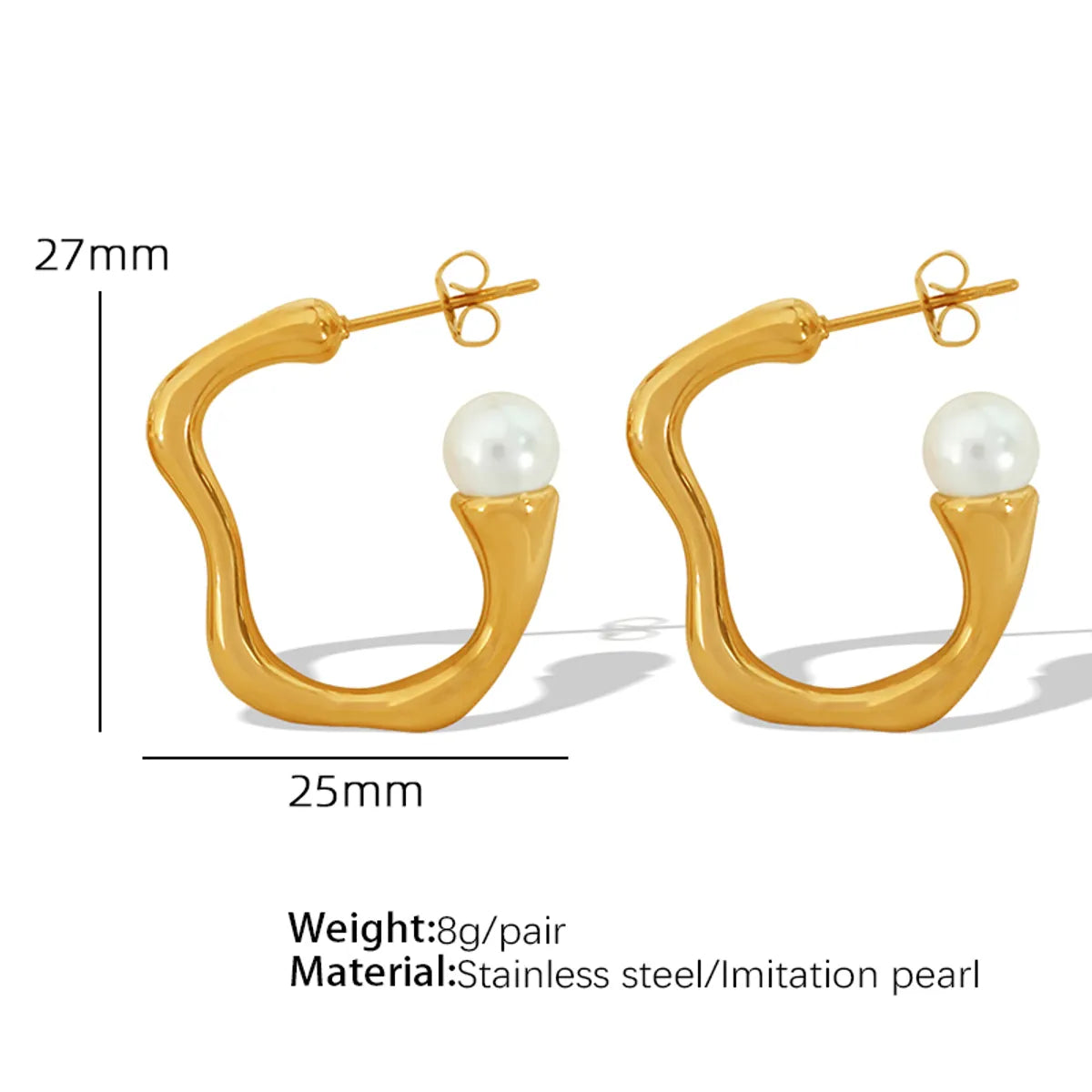 1 Pair Elegant Simple Style C Shape Irregular Plating Titanium Steel Artificial Pearls 18k Gold Plated Ear Studs