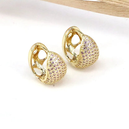 1 Pair Elegant Simple Style C Shape Plating Inlay Copper Zircon 18K Gold Plated Earrings