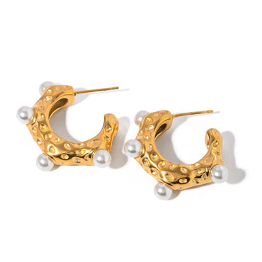 1 Pair Elegant Simple Style C Shape Plating Inlay Stainless Steel Artificial Pearls 18K Gold Plated Ear Studs