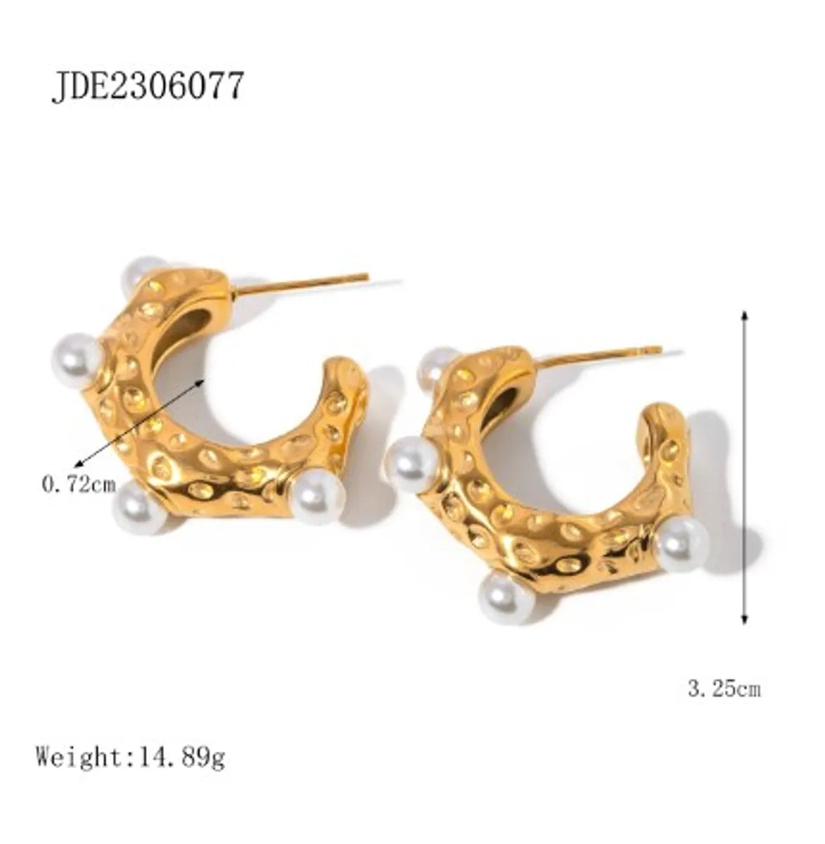 1 Pair Elegant Simple Style C Shape Plating Inlay Stainless Steel Artificial Pearls 18K Gold Plated Ear Studs