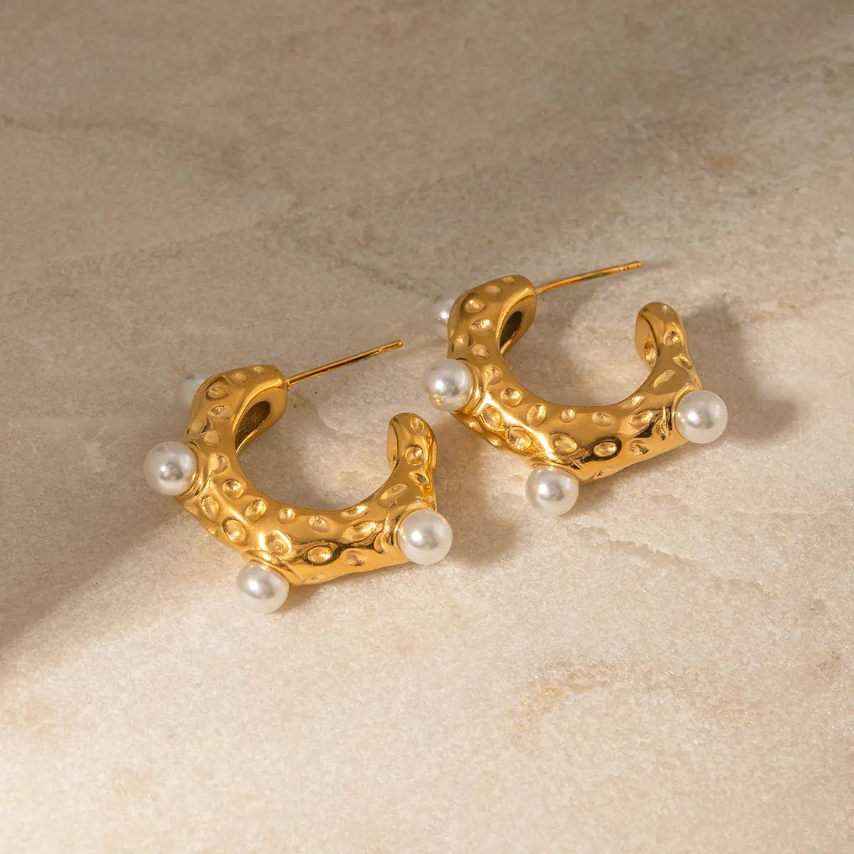 1 Pair Elegant Simple Style C Shape Plating Inlay Stainless Steel Artificial Pearls 18K Gold Plated Ear Studs