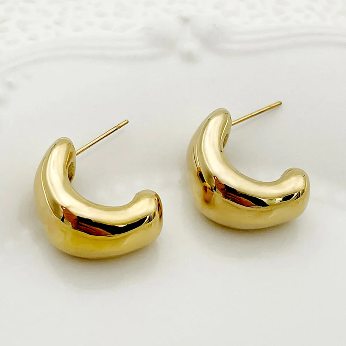 1 Pair Elegant Simple Style C Shape Plating Stainless Steel Gold Plated Earrings