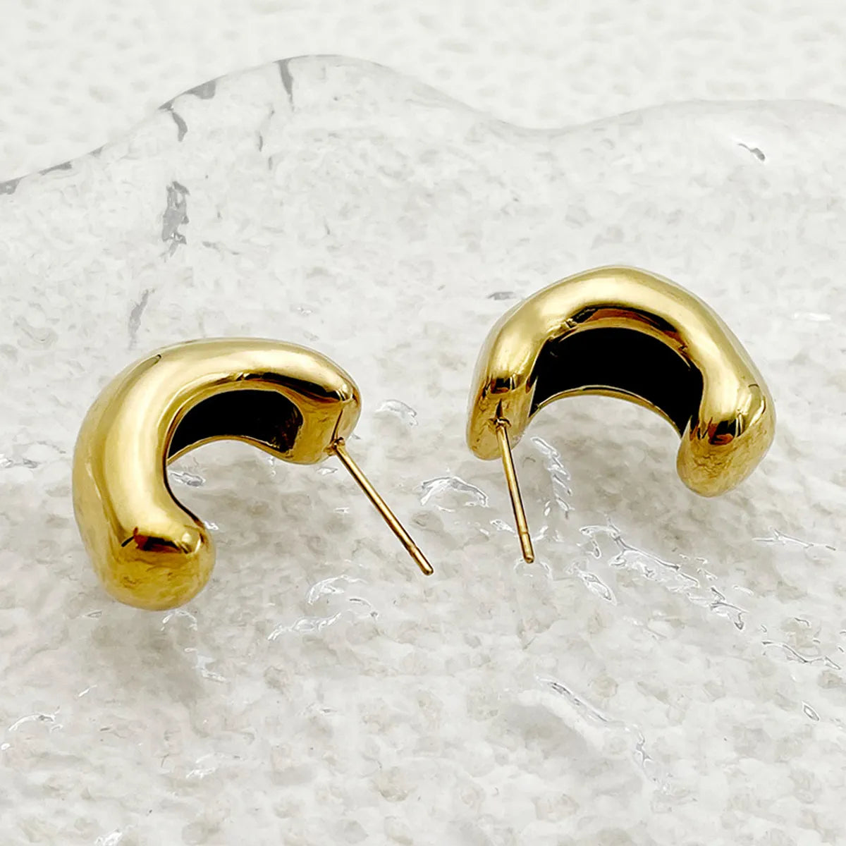 1 Pair Elegant Simple Style C Shape Plating Stainless Steel Gold Plated Earrings