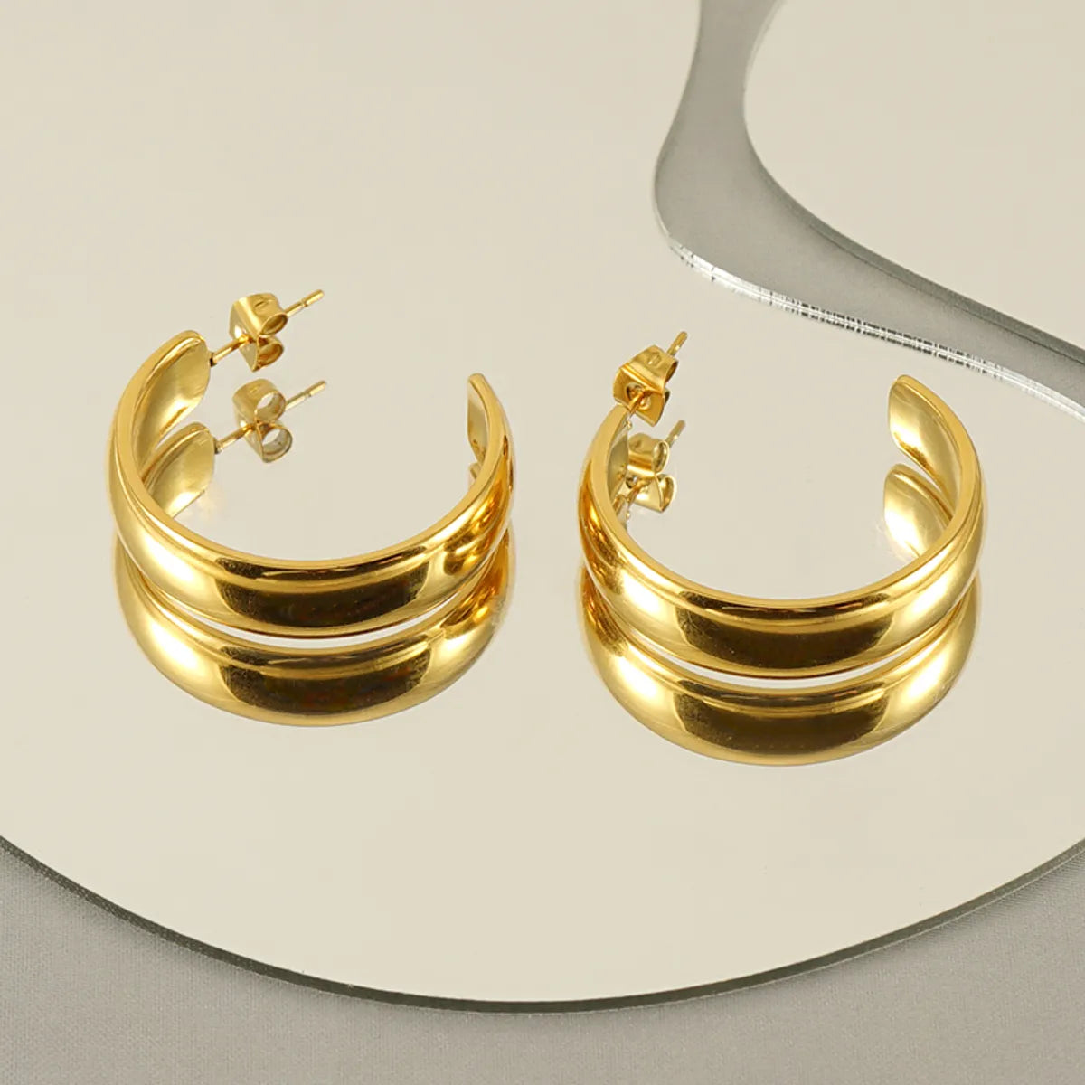 1 Pair Elegant Simple Style C Shape Polishing Plating Stainless Steel 18k Gold Plated Ear Studs