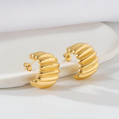 1 Pair Elegant Simple Style C Shape Stripe 304 Stainless Steel 18K Gold Plated Ear Studs