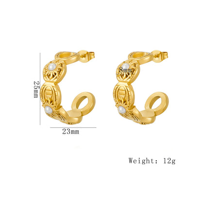 1 Pair Elegant Simple Style C Shape Sun Inlay 304 Stainless Steel Artificial Pearls 18K Gold Plated Ear Studs