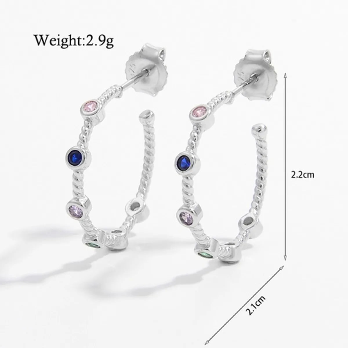 1 Pair Elegant Simple Style C Shape Water Droplets Solid Color Plating Inlay Sterling Silver Zircon White Gold Plated Rhodium Plated Ear Studs