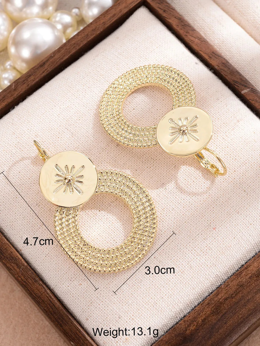 1 Pair Elegant Simple Style Circle Star Plating Hollow Out Copper 18k Gold Plated Drop Earrings