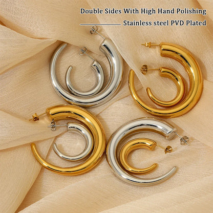 1 Pair Elegant Simple Style Classic Style C Shape Polishing Plating Stainless Steel 14k Gold Plated White Gold Plated Gold Plated Ear Studs