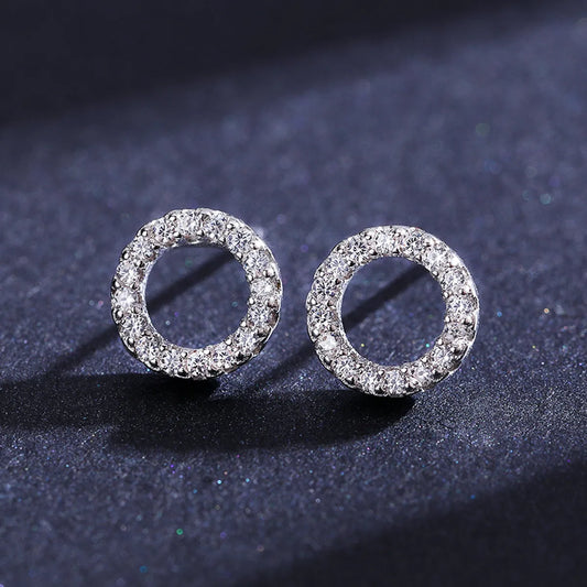 1 Pair Elegant Simple Style Classic Style Round Sterling Silver Plating Inlay Zircon Rhodium Plated Ear Studs