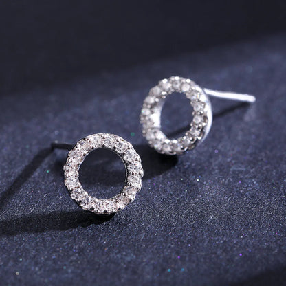 1 Pair Elegant Simple Style Classic Style Round Sterling Silver Plating Inlay Zircon Rhodium Plated Ear Studs