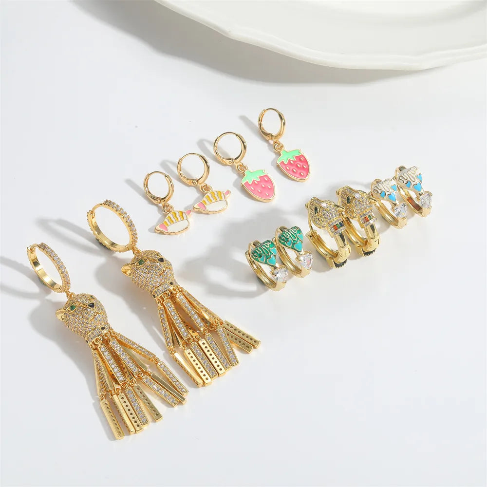 1 Pair Elegant Simple Style Color Block Inlay Copper Zircon 14K Gold Plated Drop Earrings