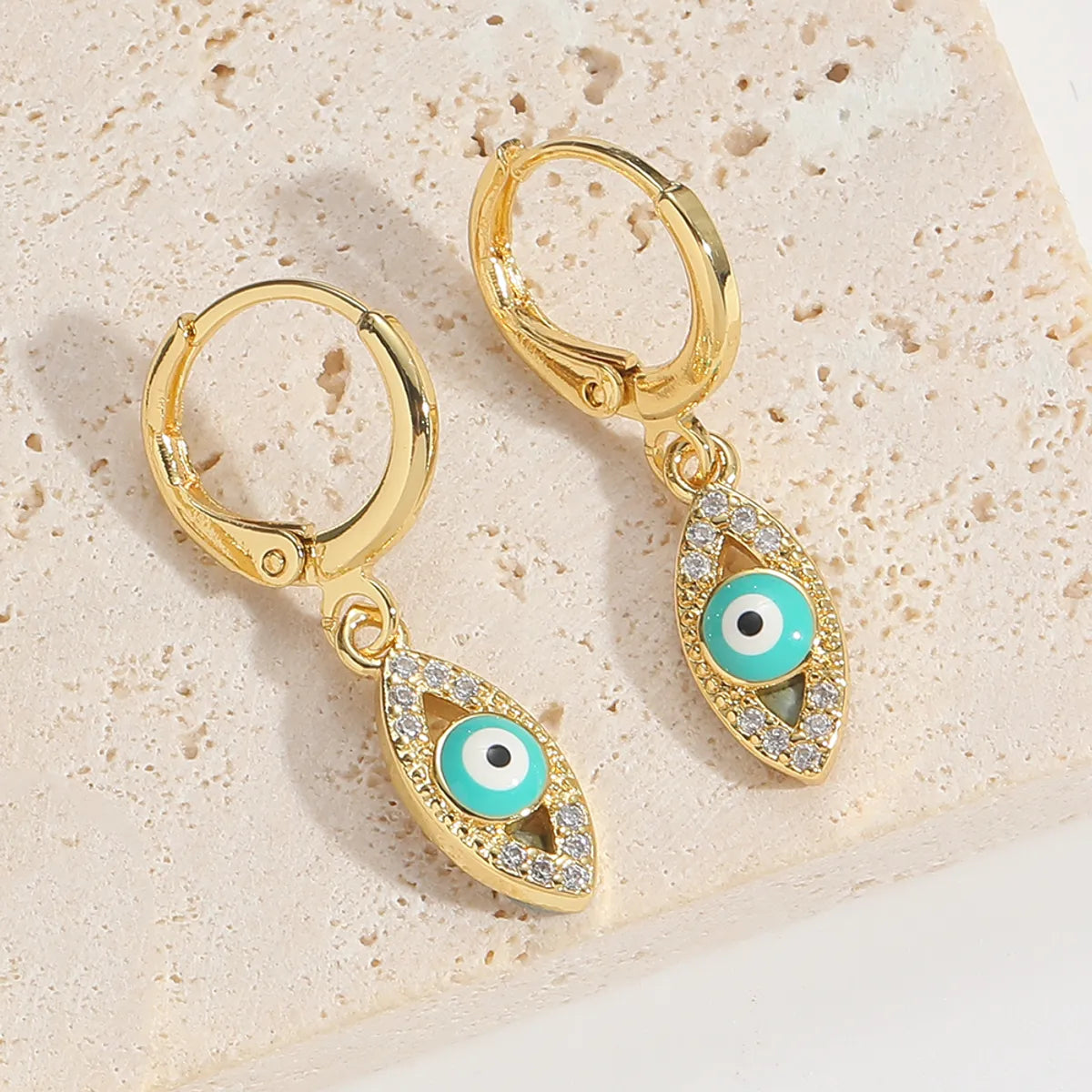 1 Pair Elegant Simple Style Commute Animal Devil'S Eye Enamel Inlay Copper Zircon 14K Gold Plated Drop Earrings Earrings