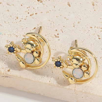 1 Pair Elegant Simple Style Commute Animal Dragonfly Enamel Inlay Copper Zircon 14K Gold Plated Ear Studs