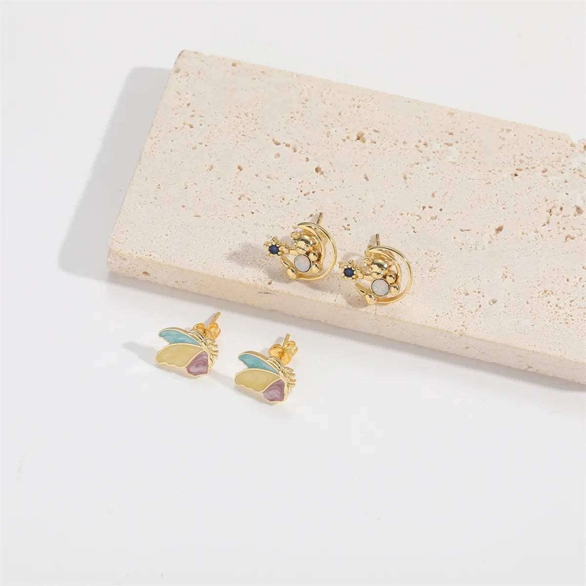 1 Pair Elegant Simple Style Commute Animal Dragonfly Enamel Inlay Copper Zircon 14K Gold Plated Ear Studs