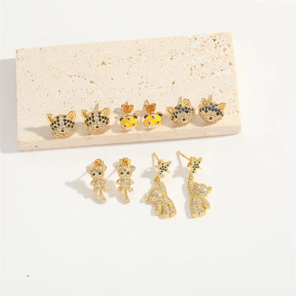 1 Pair Elegant Simple Style Commute Animal Enamel Inlay Copper Diamond 14K Gold Plated Drop Earrings Ear Studs