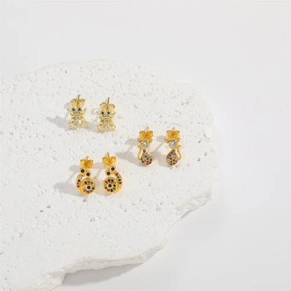 1 Pair Elegant Simple Style Commute Animal Snake Inlay Copper Zircon 14K Gold Plated Ear Studs