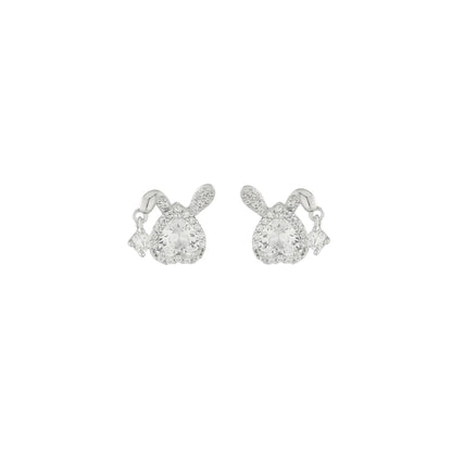 1 Pair Elegant Simple Style Commute Bunny Ears Heart Shape Plating Inlay Sterling Silver Zircon 14K Gold Plated Ear Studs