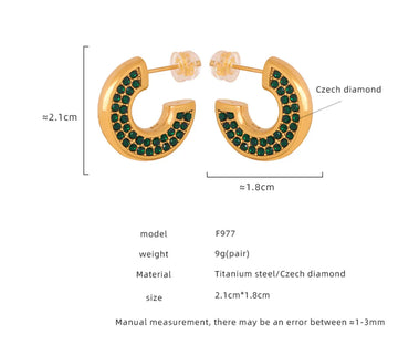 1 Pair Elegant Simple Style Commute C Shape Plating Inlay Titanium Steel Artificial Diamond 18k Gold Plated Ear Studs