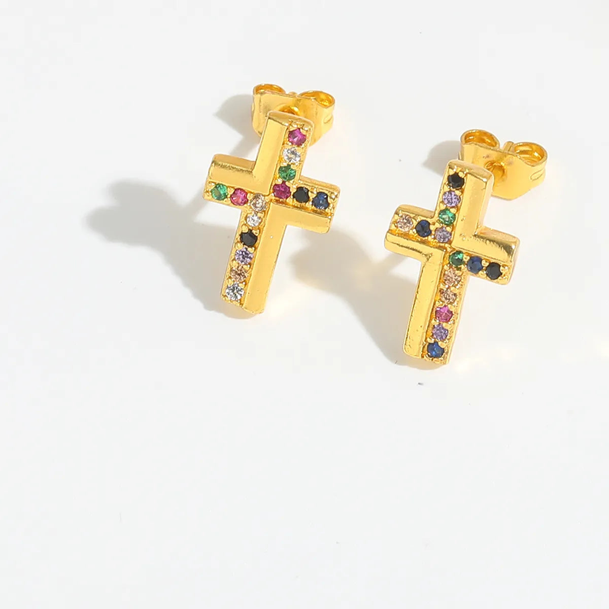 1 Pair Elegant Simple Style Commute Cross Star Flower Inlay Copper Zircon 14K Gold Plated Ear Studs