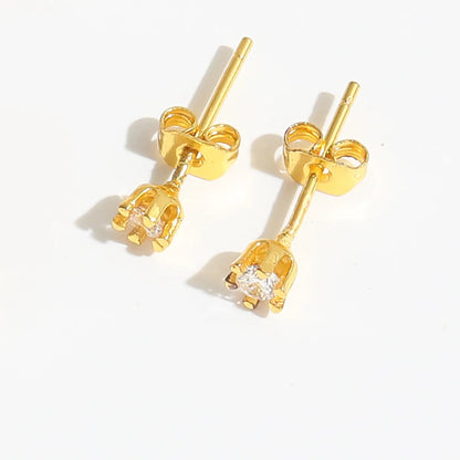 1 Pair Elegant Simple Style Commute Cross Star Flower Inlay Copper Zircon 14K Gold Plated Ear Studs