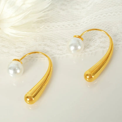 1 Pair Elegant Simple Style Commute Curve Plating Three-Dimensional Inlay 304 Stainless Steel Plastic Beads 18K Gold Plated Ear Studs