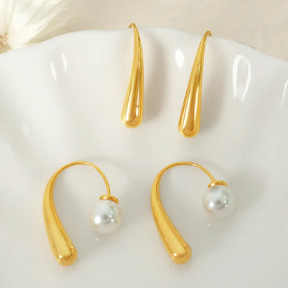 1 Pair Elegant Simple Style Commute Curve Plating Three-Dimensional Inlay 304 Stainless Steel Plastic Beads 18K Gold Plated Ear Studs