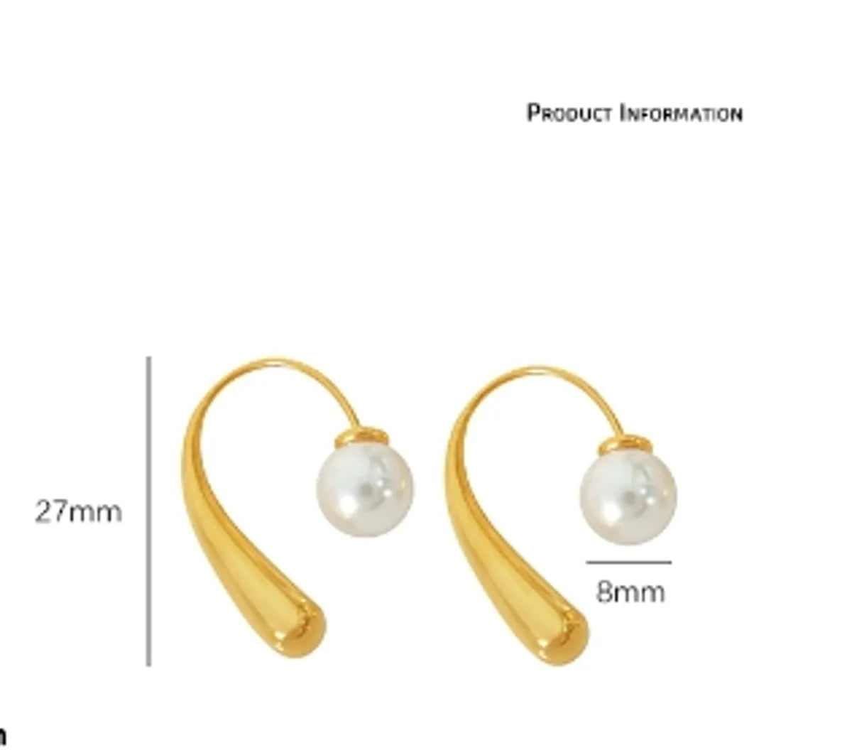 1 Pair Elegant Simple Style Commute Curve Plating Three-Dimensional Inlay 304 Stainless Steel Plastic Beads 18K Gold Plated Ear Studs