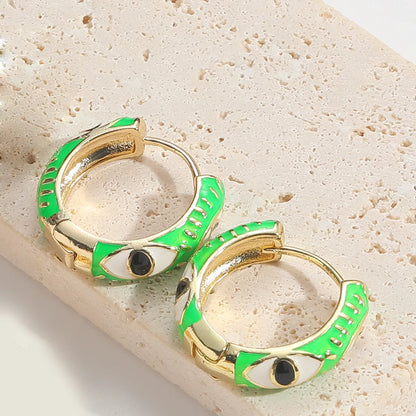 1 Pair Elegant Simple Style Commute Devil'S Eye Enamel Copper 14K Gold Plated Earrings