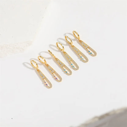 1 Pair Elegant Simple Style Commute Devil'S Eye Enamel Hollow Out Inlay Copper Zircon 14K Gold Plated Drop Earrings