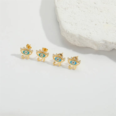 1 Pair Elegant Simple Style Commute Devil'S Eye Enamel Inlay Copper Zircon 14K Gold Plated Ear Studs