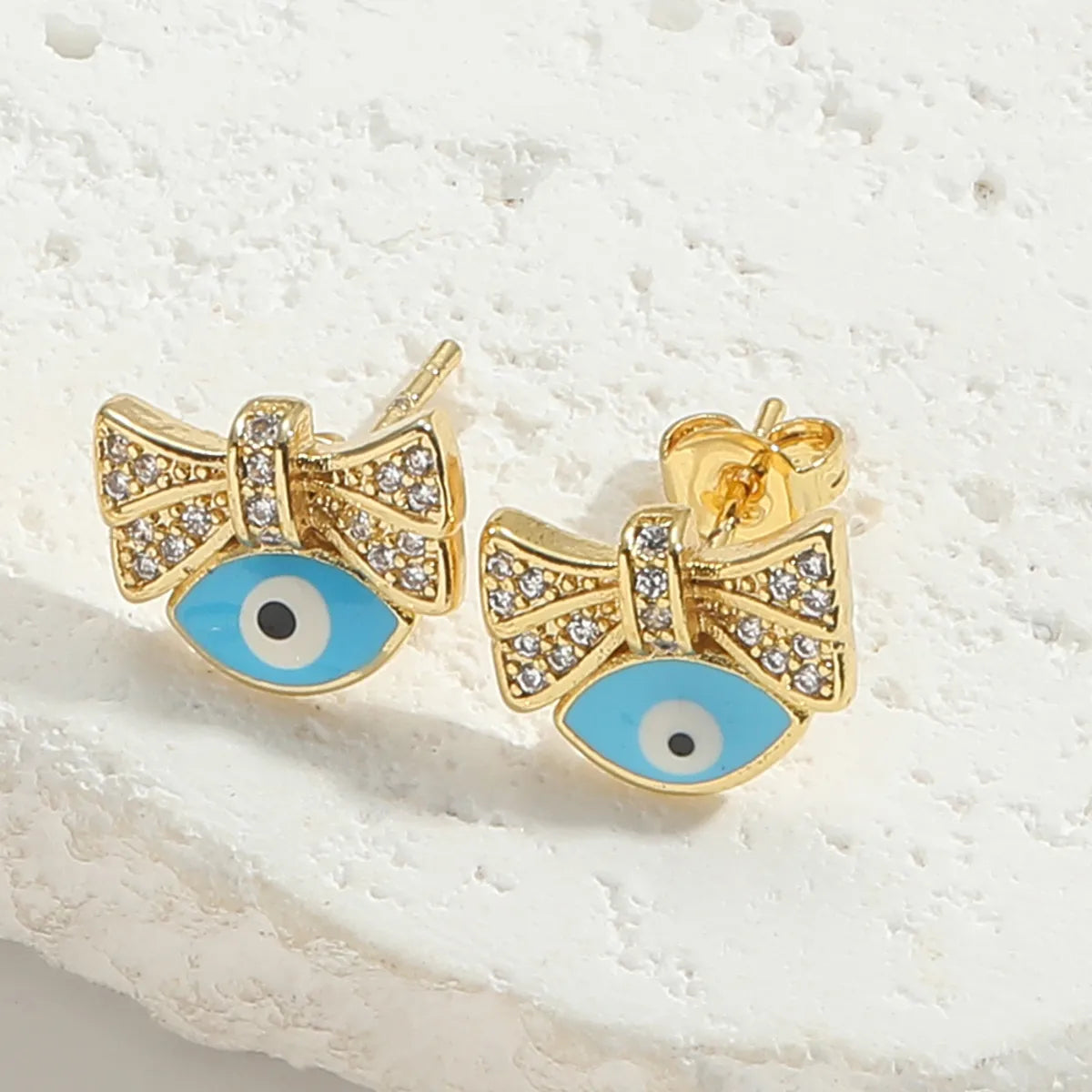 1 Pair Elegant Simple Style Commute Devil'S Eye Enamel Inlay Copper Zircon 14K Gold Plated Ear Studs