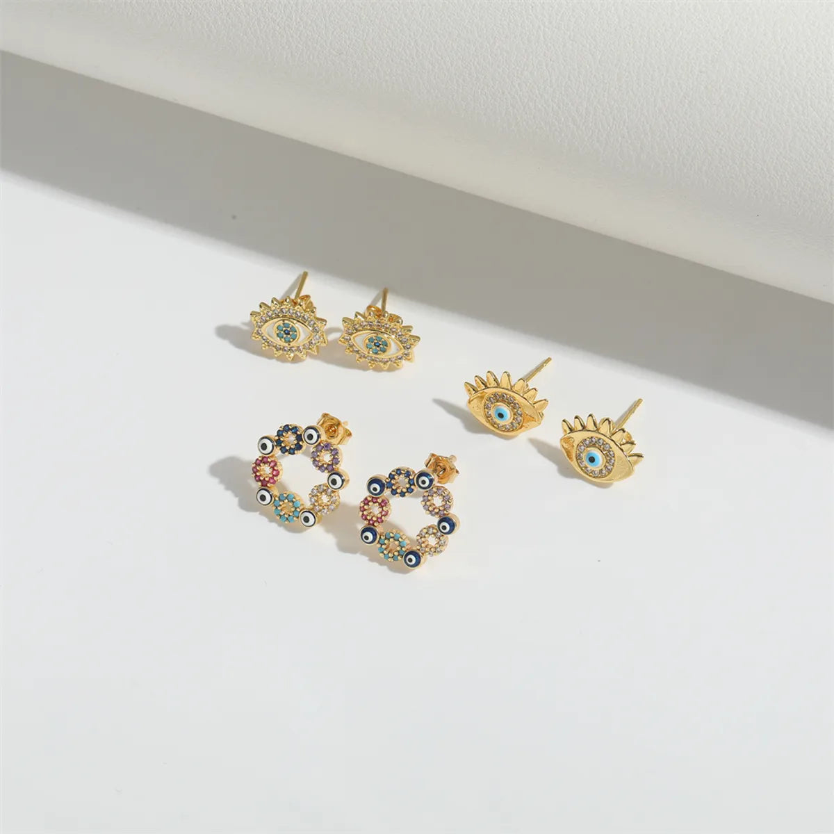 1 Pair Elegant Simple Style Commute Devil'S Eye Enamel Inlay Copper Zircon 14K Gold Plated Ear Studs