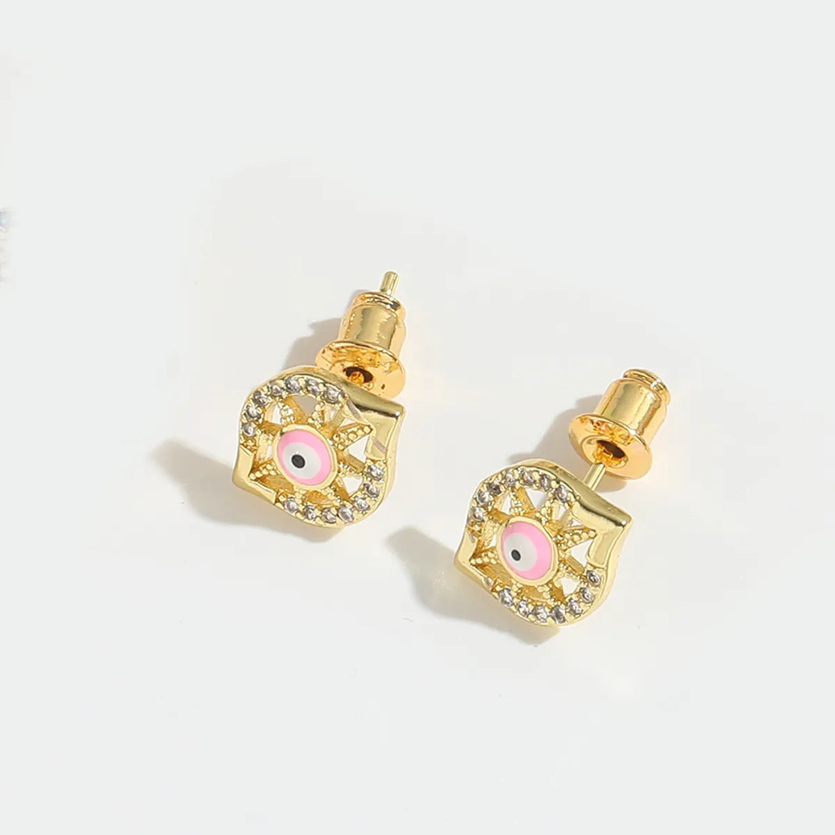 1 Pair Elegant Simple Style Commute Devil'S Eye Enamel Inlay Copper Zircon 14K Gold Plated Ear Studs