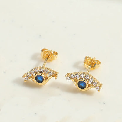 1 Pair Elegant Simple Style Commute Devil'S Eye Enamel Inlay Copper Zircon 14K Gold Plated Ear Studs