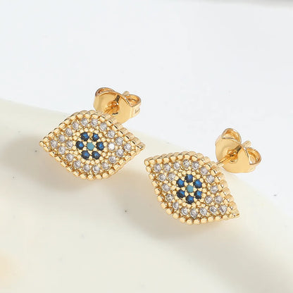 1 Pair Elegant Simple Style Commute Devil'S Eye Enamel Inlay Copper Zircon 14K Gold Plated Ear Studs