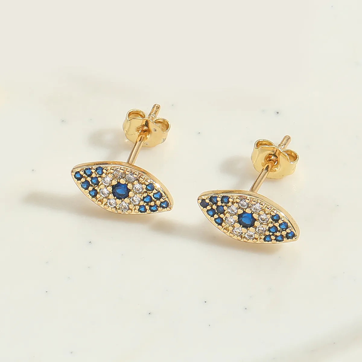 1 Pair Elegant Simple Style Commute Devil'S Eye Enamel Inlay Copper Zircon 14K Gold Plated Ear Studs